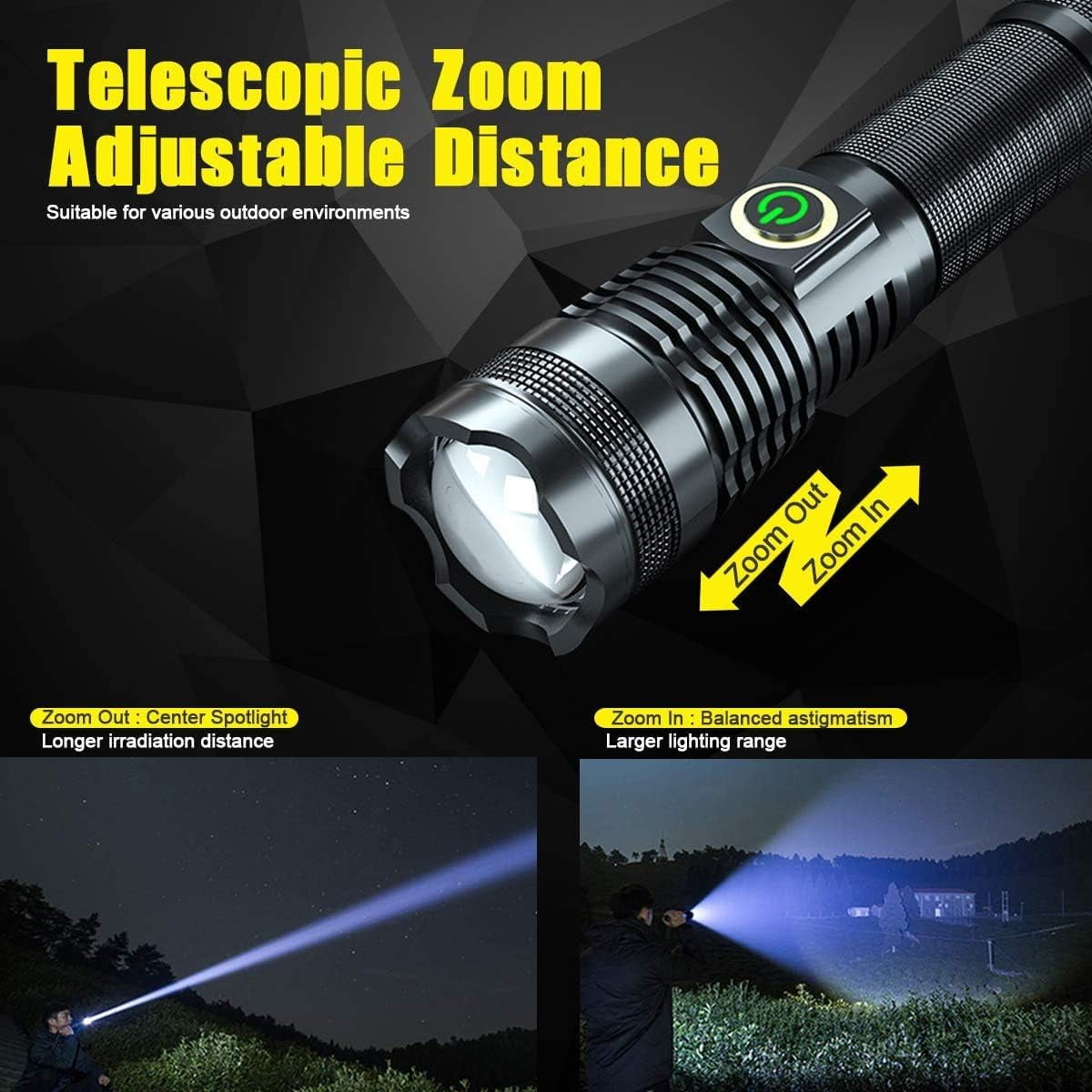 Rechargeable LED Flashlights High Lumens, Super Bright Tactical Handheld Flash Light, 5 Modes, Zoomable, Waterproof, Long Lasting, for Camping, Hiking, Emergencies