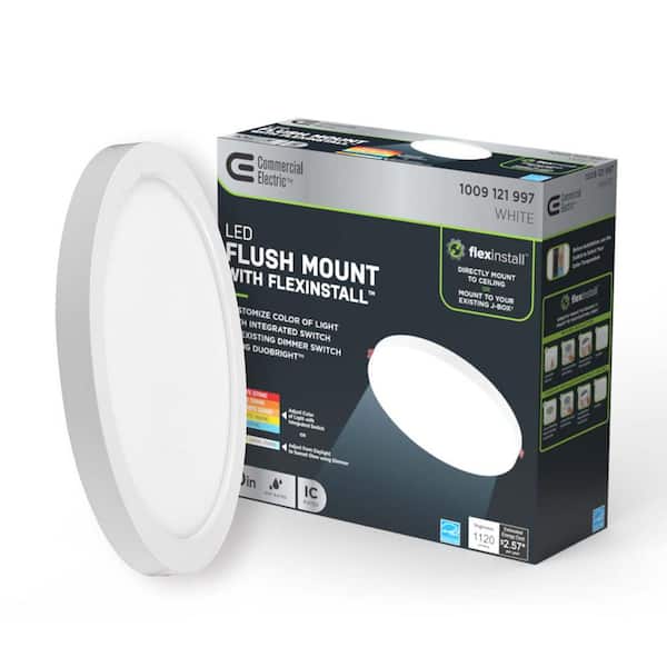 Flexinstall Disk 10 in. White Indoor Integrated LED Flush Mount with 5CCT Plus DuoBright