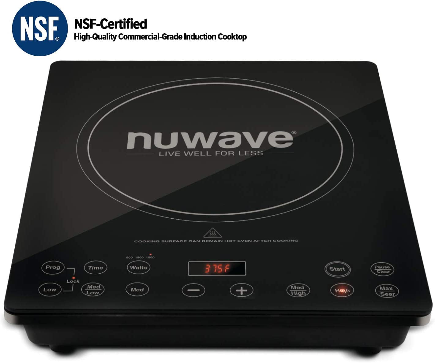NuWave 1800w Precision Induction Cooktop 94 Temp Settings 100°F - 575°F in 5°F Portable Pro Chef Commercial-Grade NSF-Certified