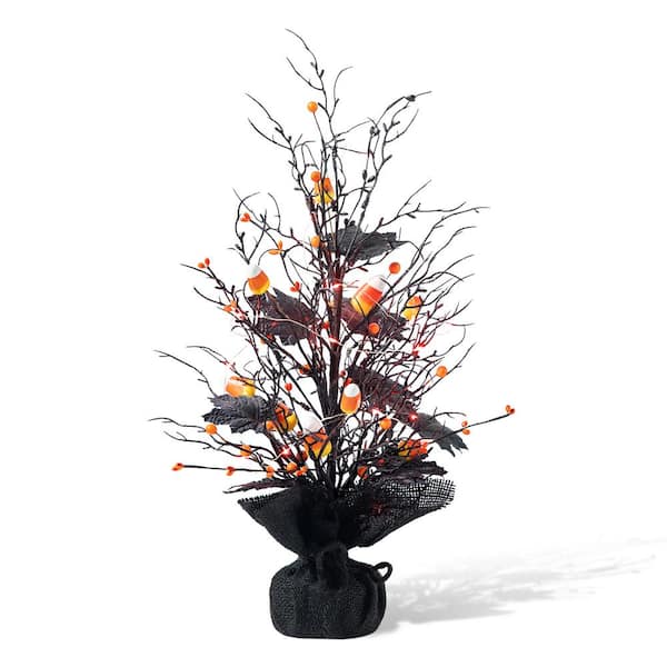 21 in. H Lighted Halloween Candy Corn Berries Table Tree