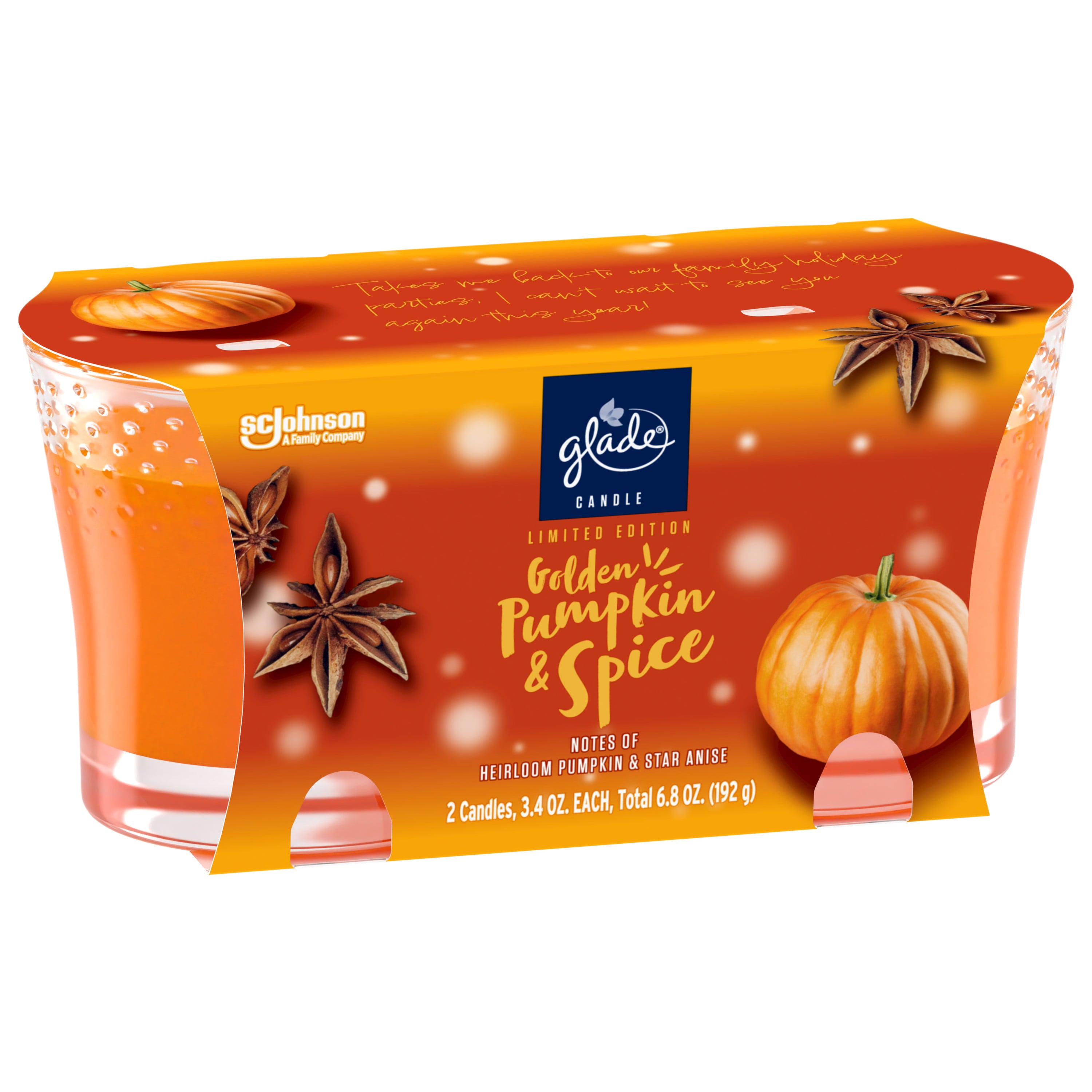 Glade 1 Wick Scented Candle, Golden Pumpkin & Spice, Fragrance Infused with Essential Oils, 3.4 oz