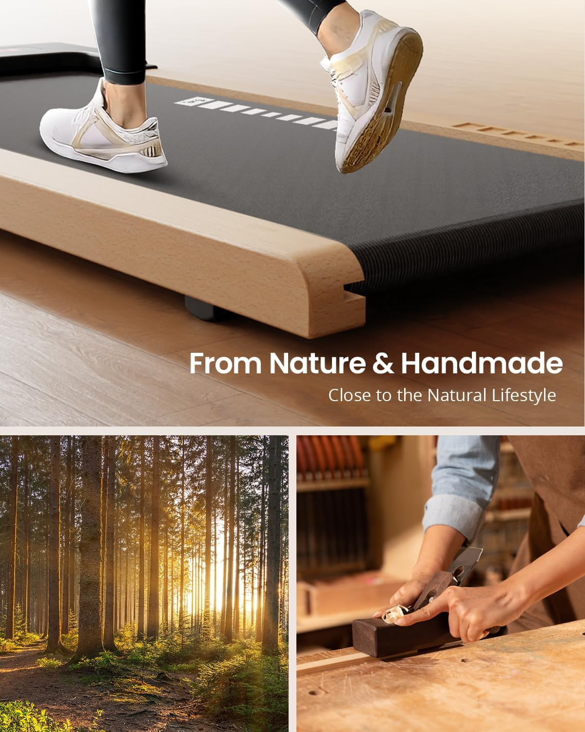 Sunnyroad 2.5HP Walking Pad Wood Under Desk Treadmill , Portable Mini Treadmill with Remote Control, Bluetooth, 265lbs Capacity, Installation-Free Jogging Machine for Home/Office