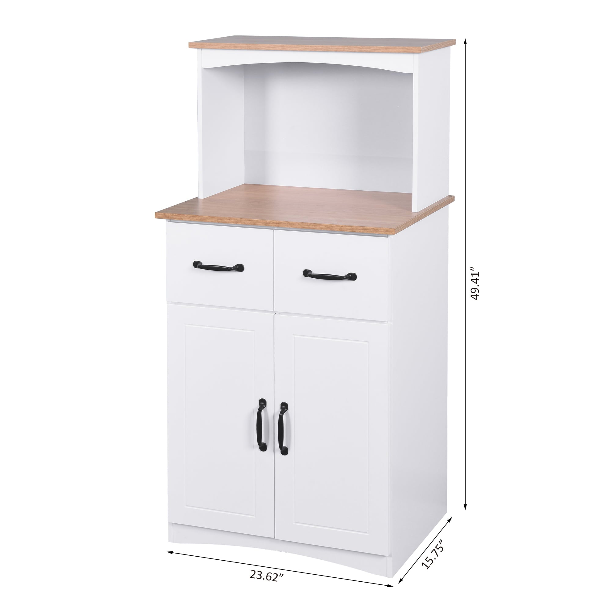 Kitchen Storage Cabinet Pantry Cabinet, White Storage Cupboard Pantry with 2 Doors, 2 Drawers & Microwave Shelf, Freestanding Kitchen Storage Buffet