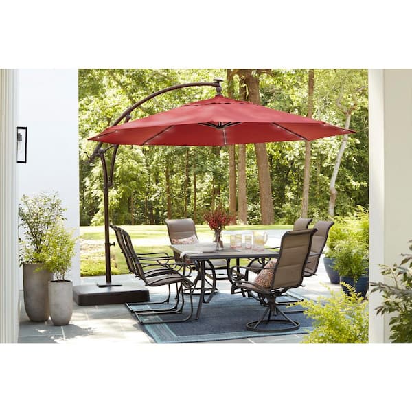 11 ft. Cantilever Solar LED Offset Outdoor Patio Umbrella in Chili Red