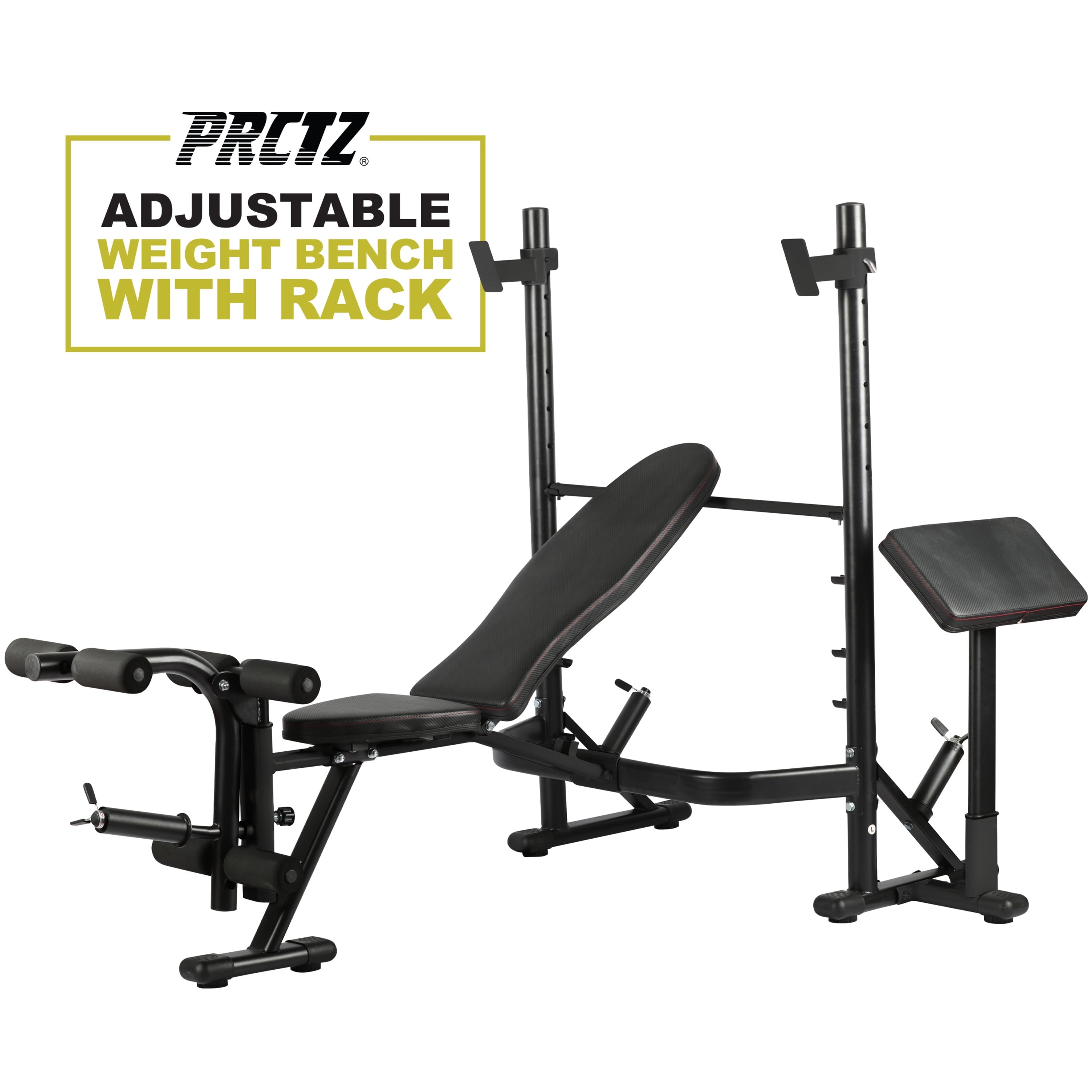 PRCTZ Adjustable Weight Bench with Olympic Squat Rack, Arm and Leg Developer with Preacher Pad, 620 lb. Weight Limit for Bench, 1000 lb. Weight Limit for Olympic Squat Rack
