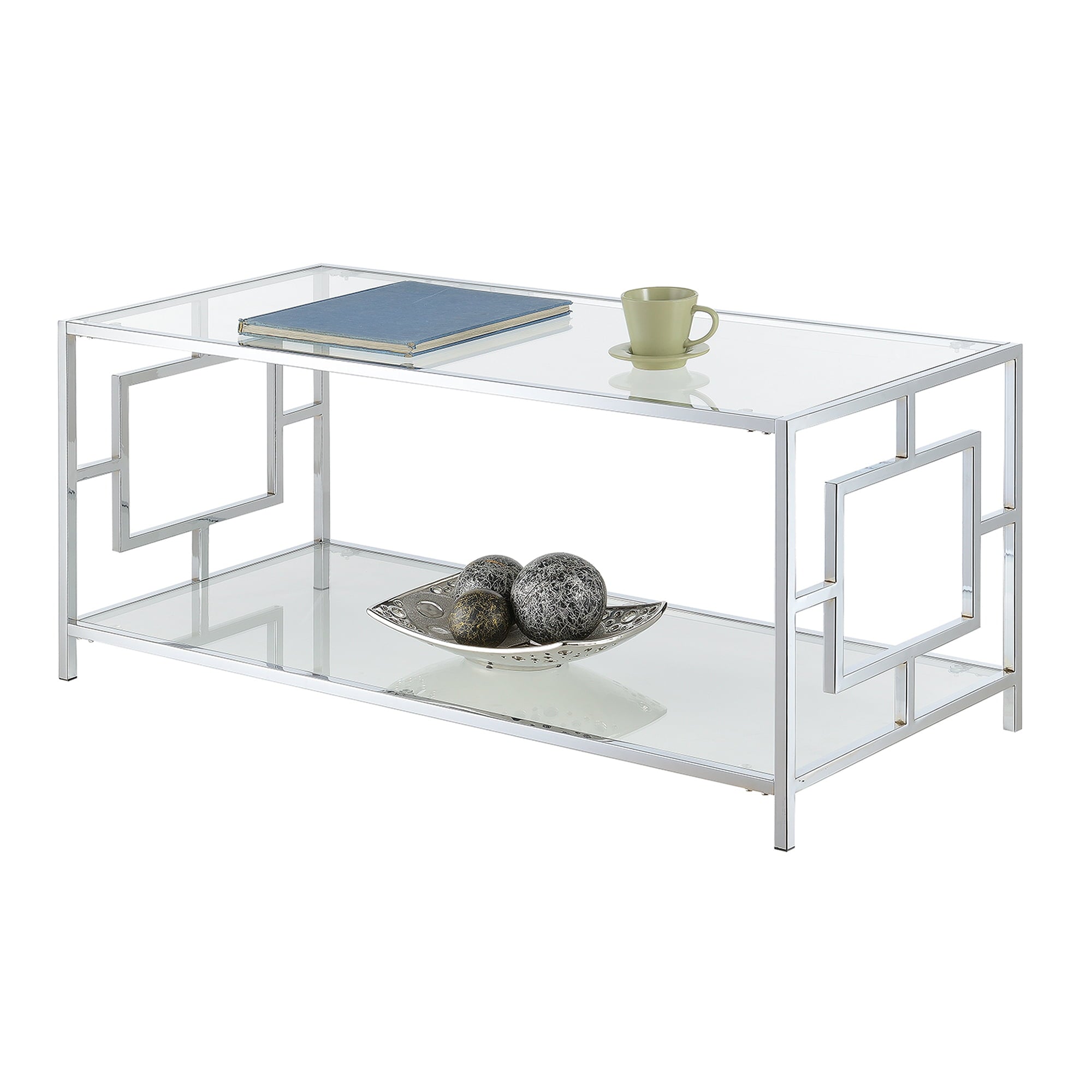 Convenience Concepts Town Square Coffee Table, Clear Glass/Chrome Frame