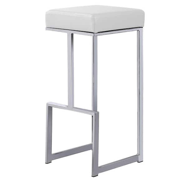 Jupiter Lane 31 in. H White / Faux Leather Backless Metal Bar Stools with Silver Base (Set of 2)
