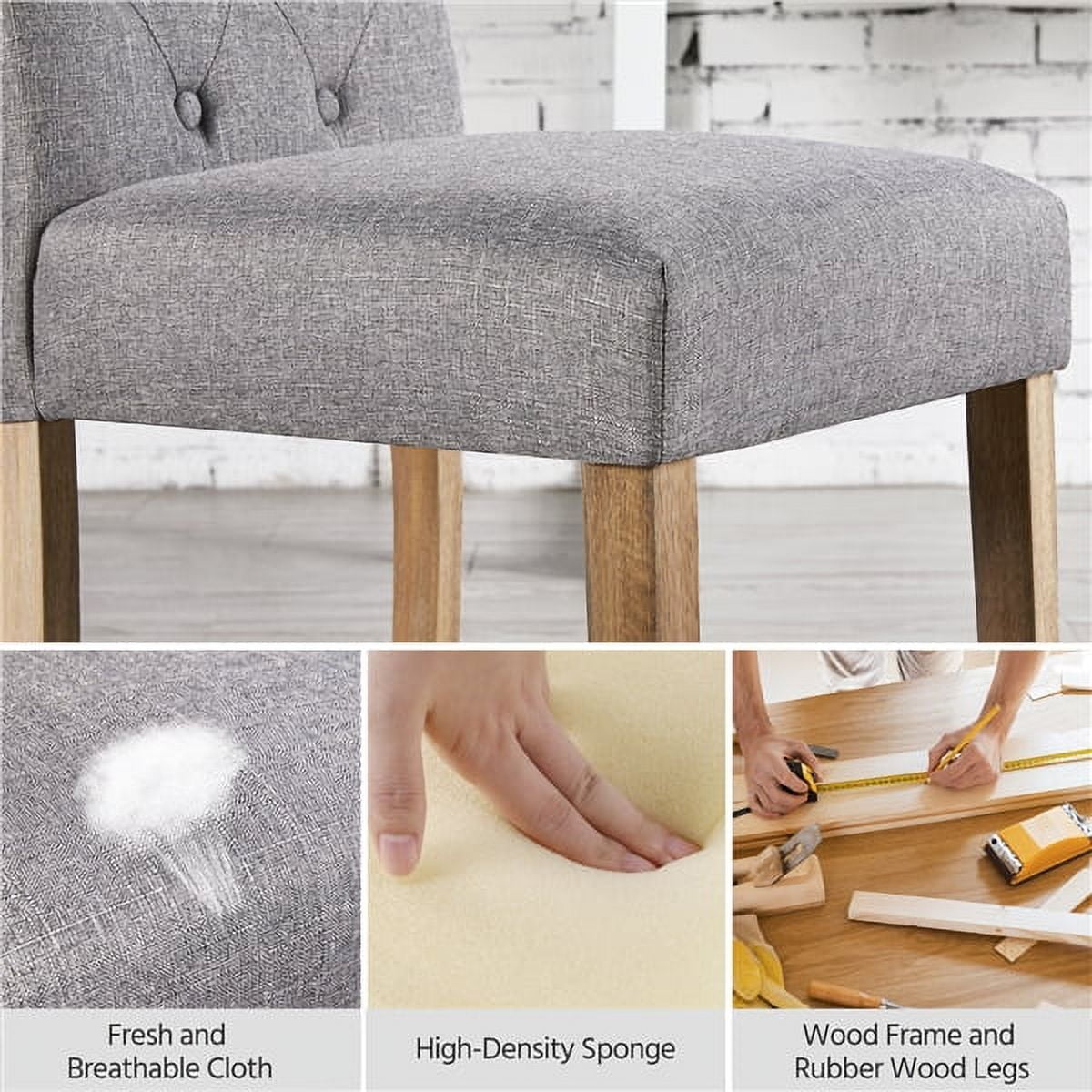 Alden Design Tufted Upholstered High Back Parson Dining Chair, Set of 2, Gray