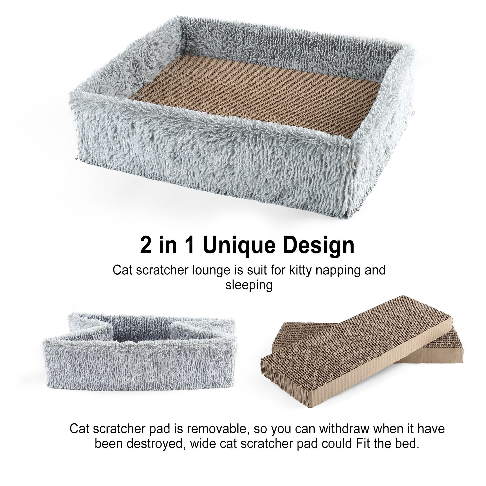 PrimePets  2 in 1 Cat Scratcher Lounge with Removable Cat Scratch Cardboard, Gray