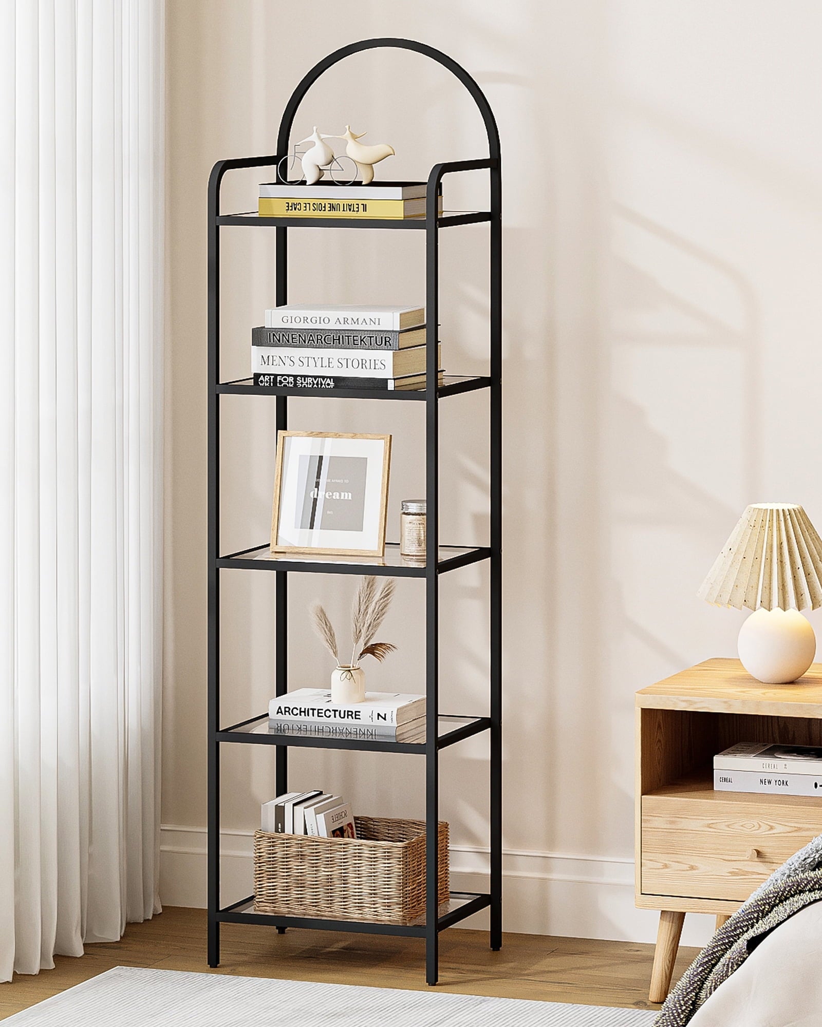 Hzuaneri 5 Tier Ladder Shelf，Tempered Glass Bookcase Bookshelf, Shelving Unit, Gold BC05001G