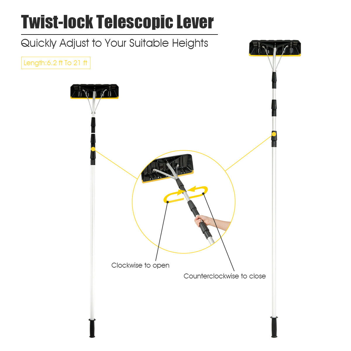 Gymax 21FT Telescoping Snow Roof Rake Large Poly Blade Aluminum Tube Non-Slip Handle