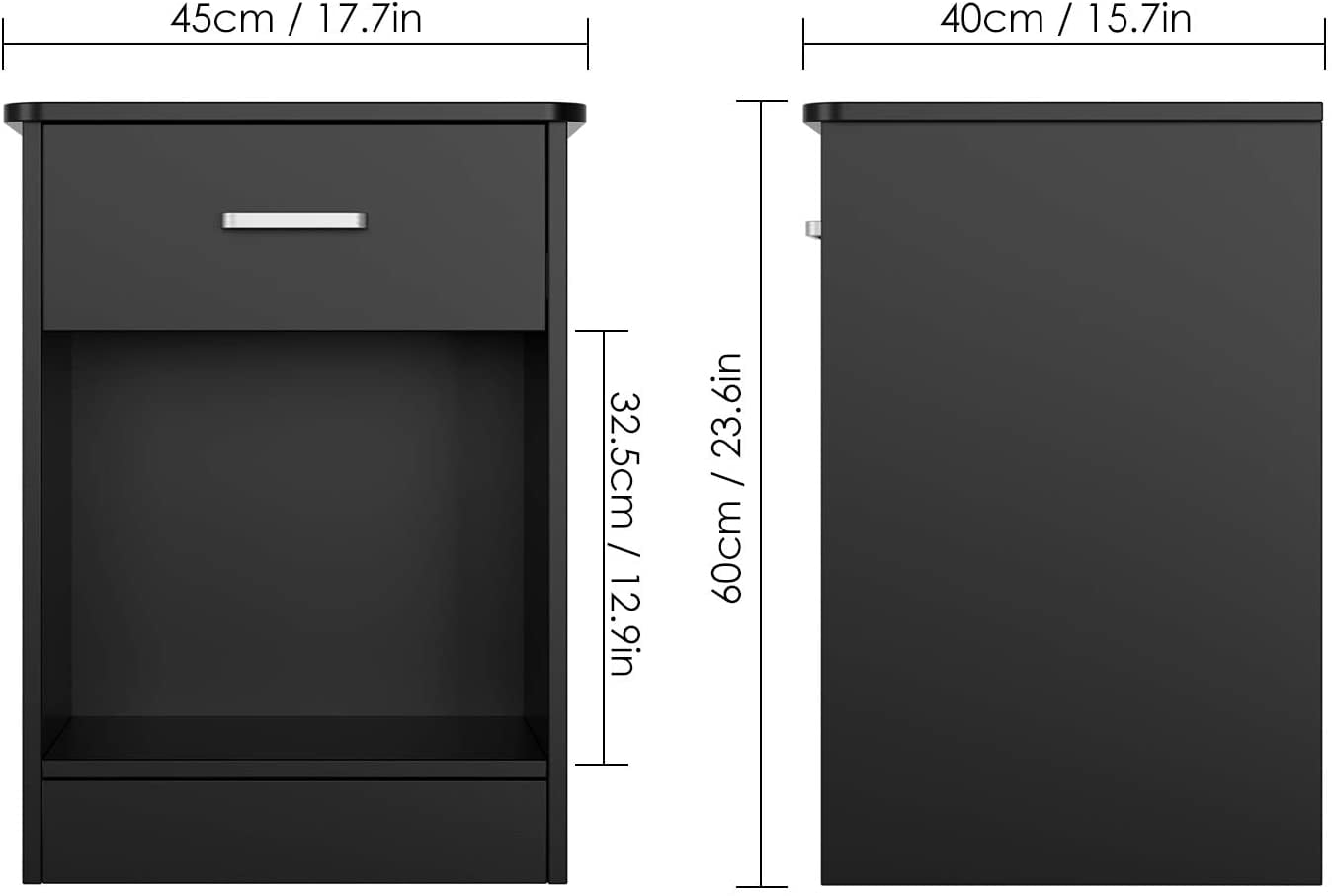 Homfa 2-Tier Nightstand with Drawer & Storage Shelf, Side End Table for Bedroom Living Room Set of 2, Black