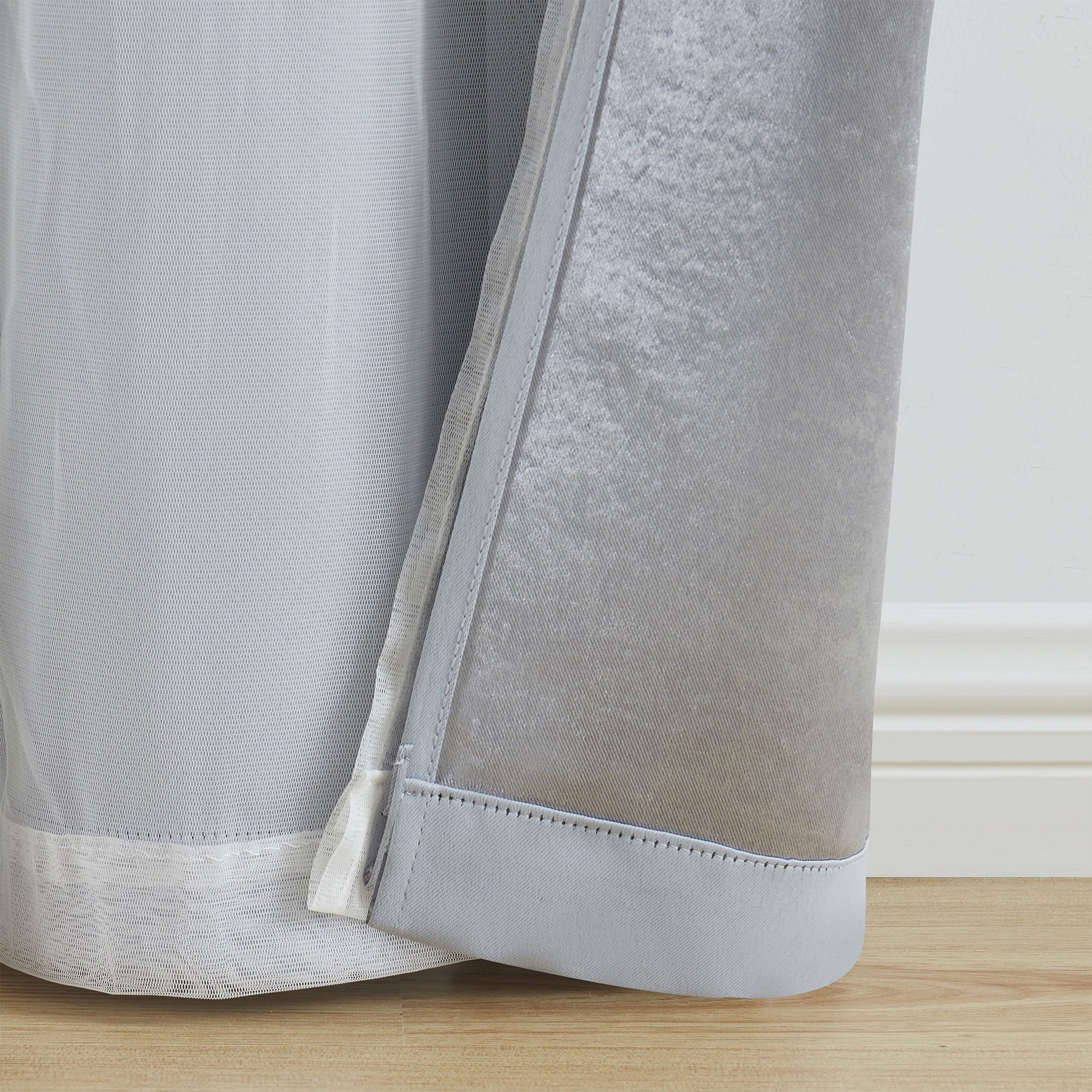 Your Zone Grey Blackout with Sheer Overlay Grommet Curtain Panel, 37