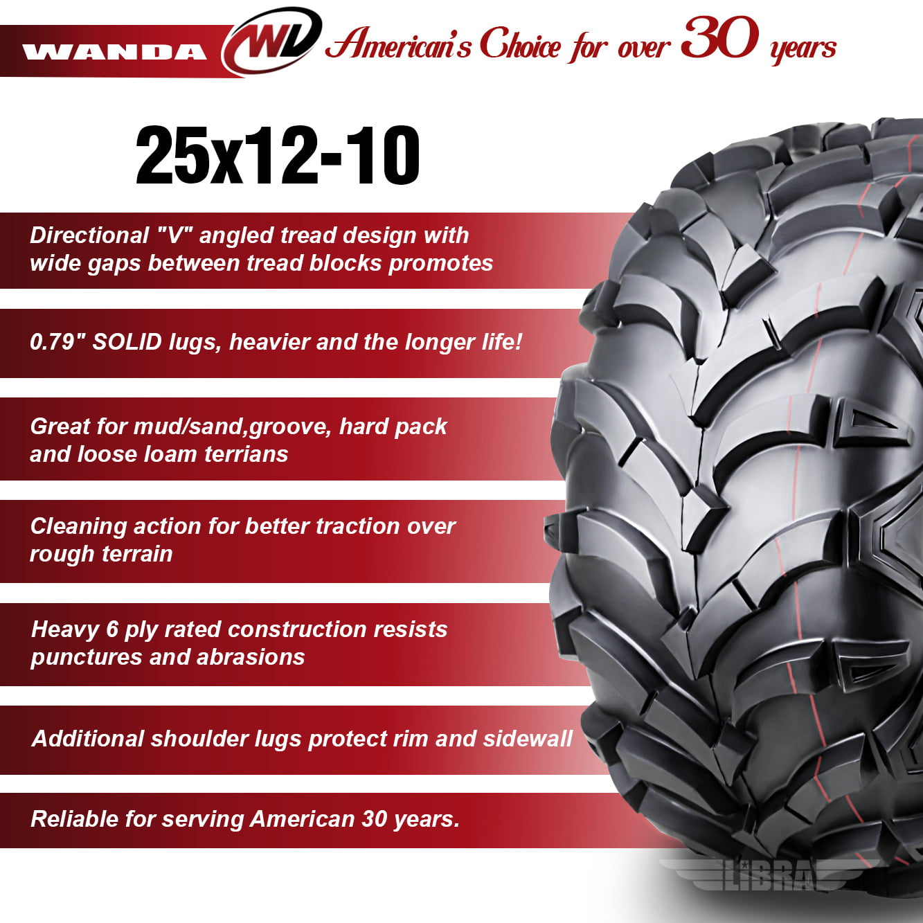 Wanda ATV/UTV Tires 25x12-10 25x12x10 /6PR P341 - 10161, Set 2