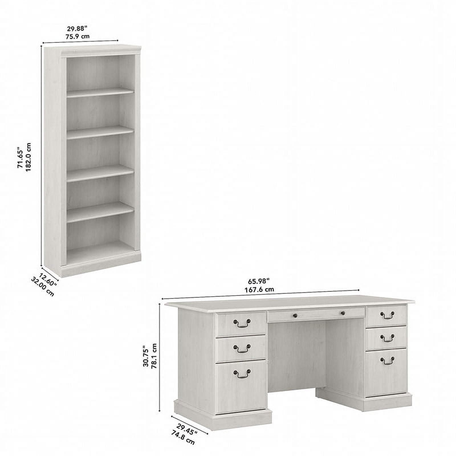 UrbanPro Executive Desk and Bookcase Set in Linen White Oak - Engineered Wood