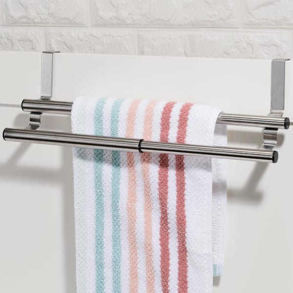 Over the Cabinet Door Quick Install Hanging Modern Expandable 2 Tier Steel Towel Storage Rack