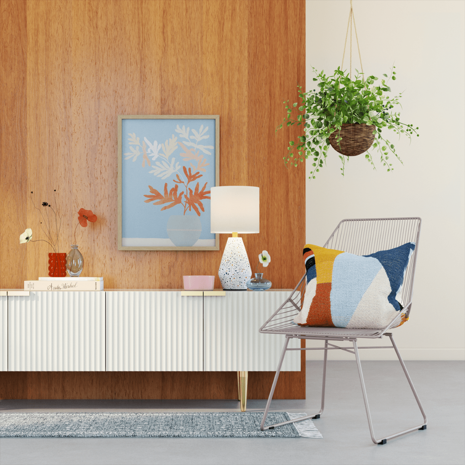 Mainstays Terrazzo Table Lamp with White Drum Shade, 16.75