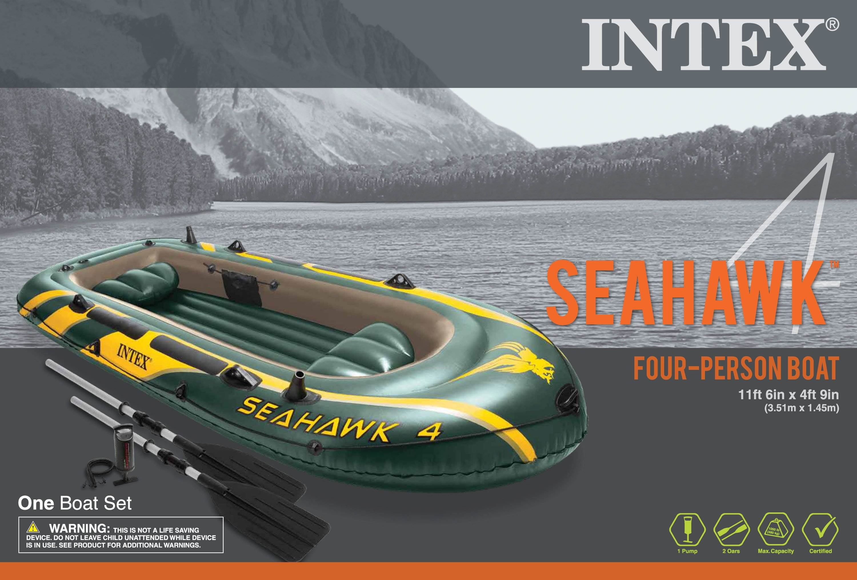 Intex Seahawk 4, 4 Person Inflatable Boat Raft Set with Oars & Air Pump