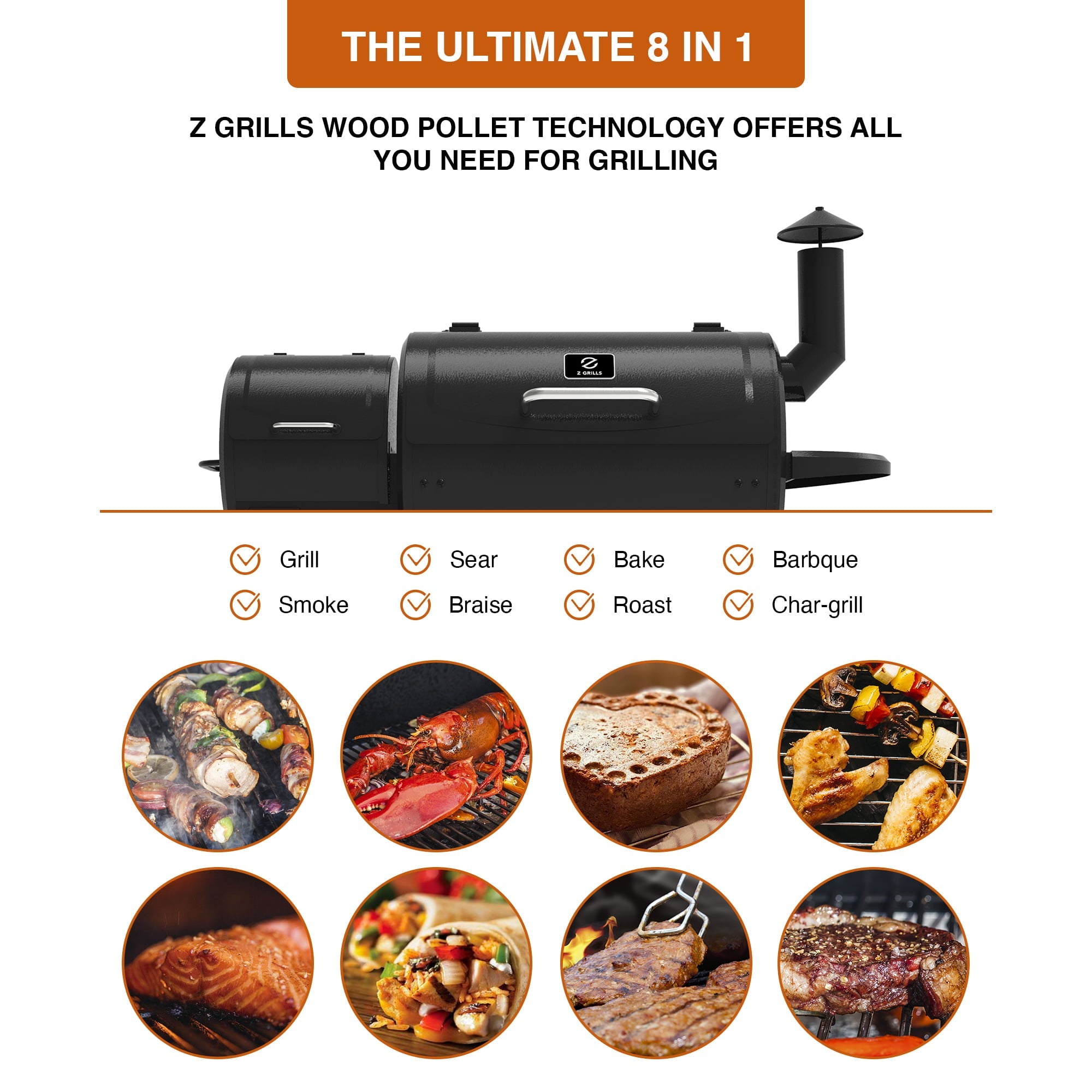 GRILLS ZPG-450A3 Wood Pellet Grill & Smoker 8-in-1 BBQ 2022 model, Black