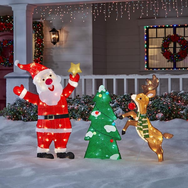 3-Piece LED Santa, Deer, and Tree Holiday Yard Sculpture