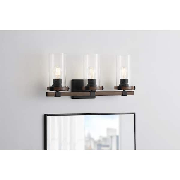 Richland 24 in. W 3-Light Dark Bronze Vanity Light Clear Seedy Glass