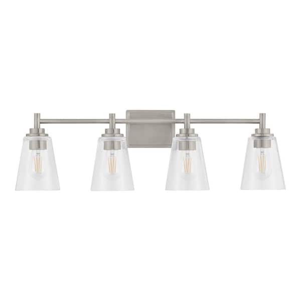 Wakefield 31 in. 4-Light Brushed Nickel Modern Vanity with Clear Glass Shades