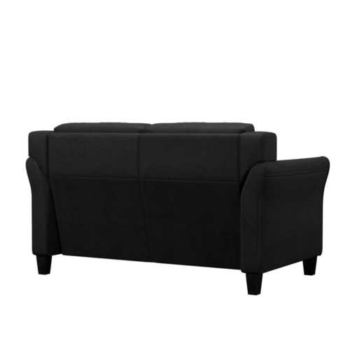 Modern 2 Seat Loveseat Couch Sofa Rolled Arms Cushions Upholstered Black Fabric