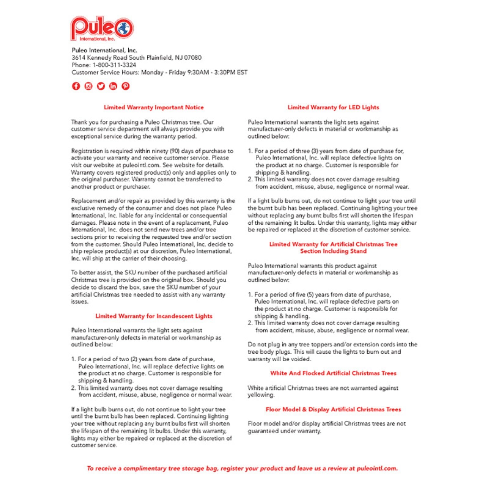 Puleo International Fraser Fir Clear Pre-lit Slim Christmas Tree