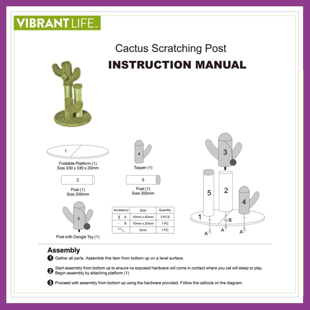 Vibrant Life Cactus Cat Scractching Post with Toy Ball,Green
