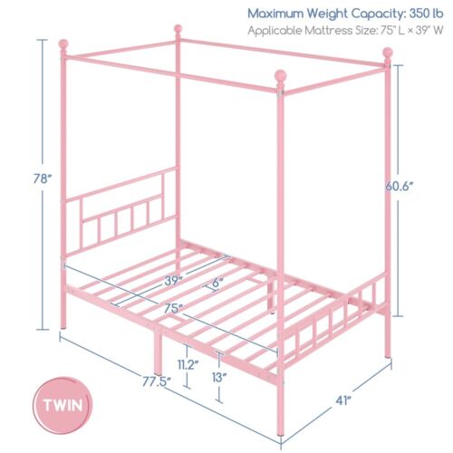 Metal Canopy Bed Frame With Headboard/Foot<wbr/>board Four-poster Bed Twin/Full/Quee<wbr/>n