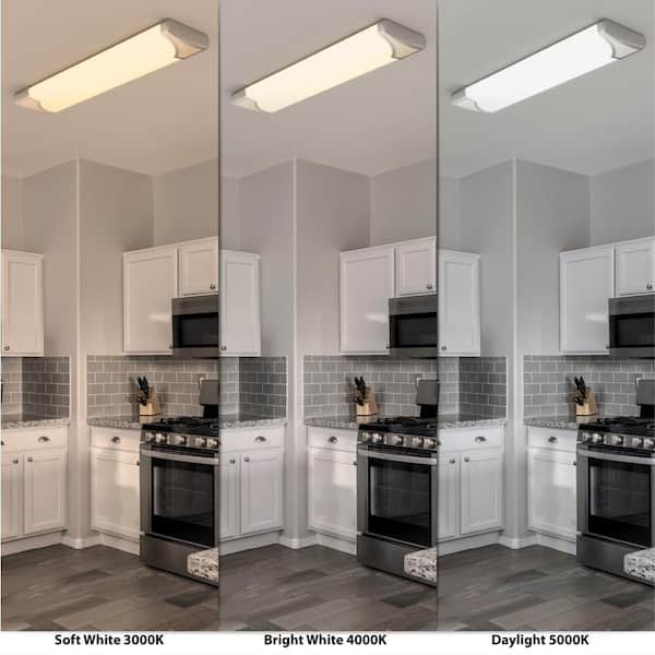 Mesha 48 in. x 10 in. Satin Nickel CCT Selectable LED Flush Mount Ceiling Light 4000 Dimmable Lumens