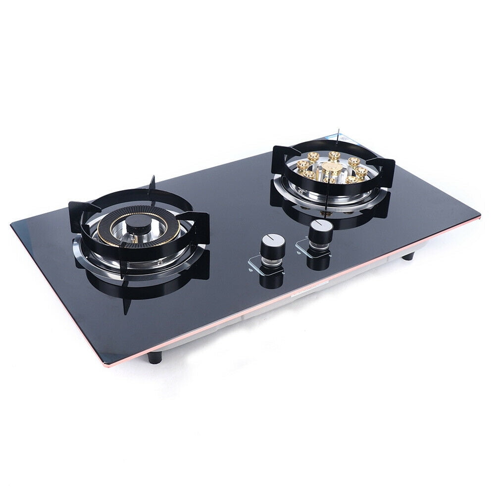 TFCFL Natural Gas Cooker Gas Cooktop 2 Burner Built-in Stove Gas Kitchen Cooking Black