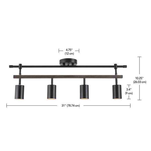 Nashville 2.58 ft. 4-Light Matte Black Linear Track Lighting Kit with Faux Wood Accent Bar