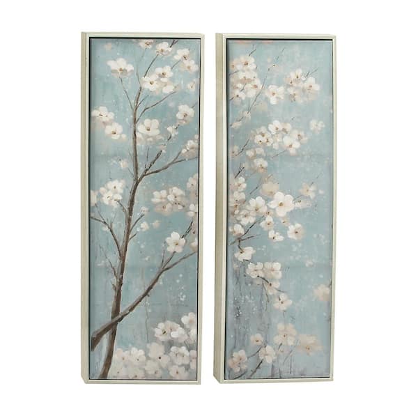 2- Panel Floral Cherry Blossom Framed Wall Art with Silver Frame 59 in. x 20 in.