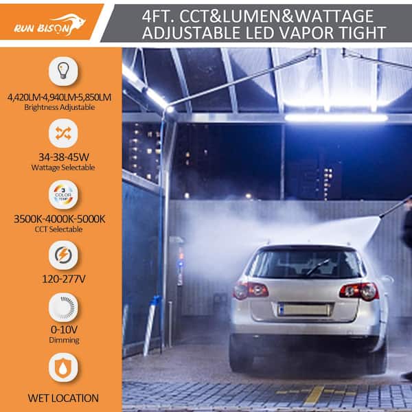 4 ft. White 150 Watt Equivalent Integrated LED Dimmable LED Vapor Tight fixture, 4420-4940-5850lm, 3500K/4000K/5000K