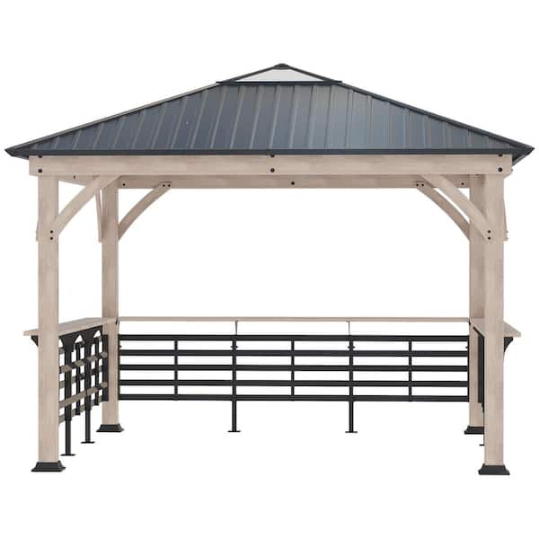 11 ft. x 11 ft. Natural and Bark Brown Outdoor Gazebo Grill Canopy with Bar Counters