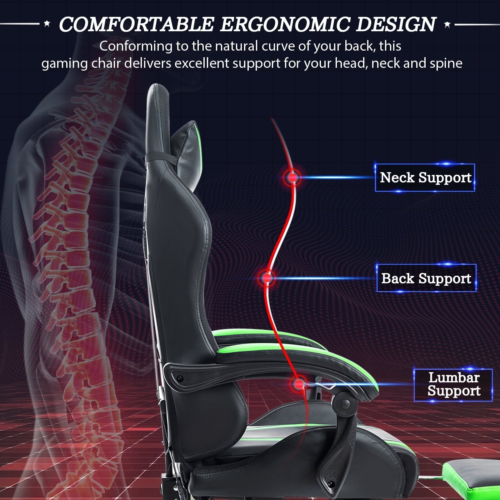 HOFFREE Gaming Chair with RGB LED Lights Ergonomic Computer Chair with Massage Lumbar Pillow Linkage Armrest Reclining Leather Video Game Chair Racing Style for Home Office