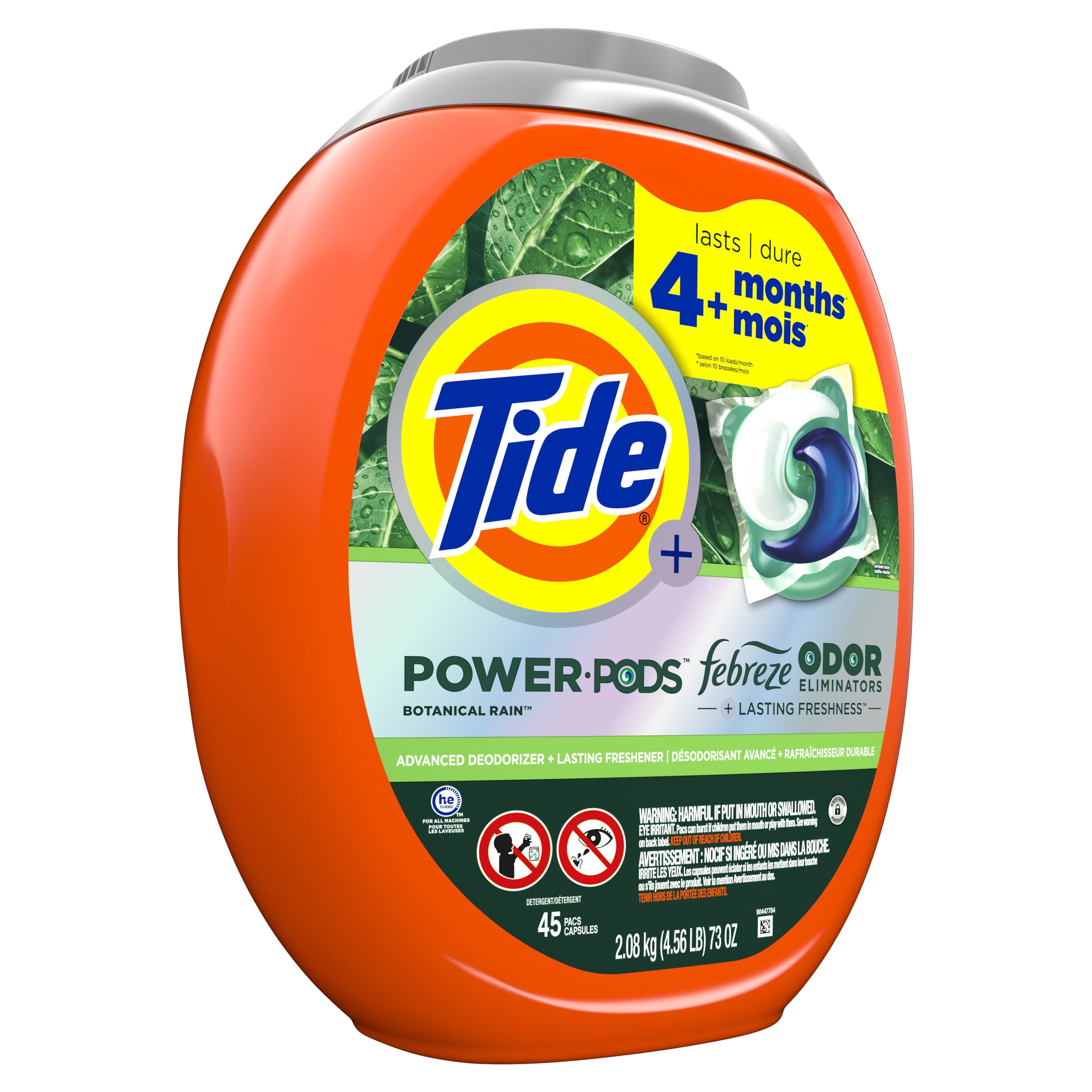 Tide Power Pods Laundry Detergent Soap Packs with Febreze, Botanical Rain, 45 Ct