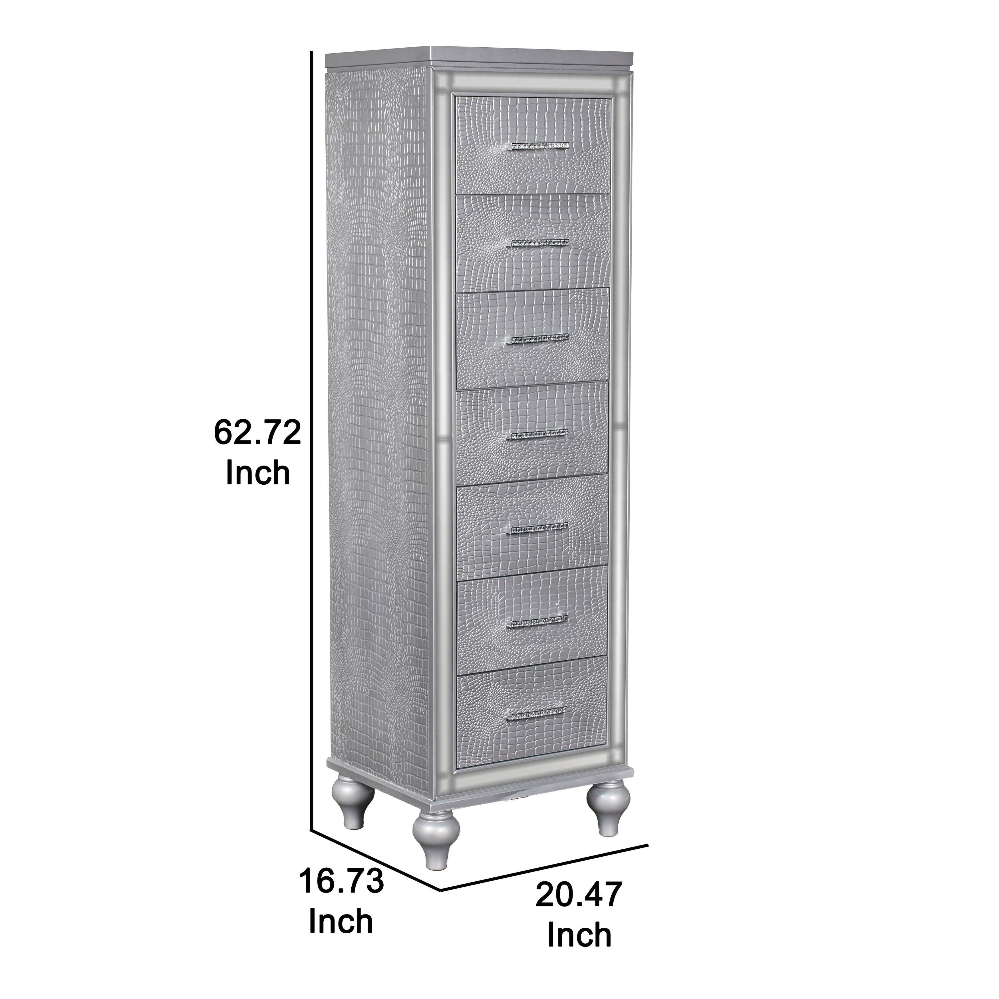 Modern Style Wooden Chest with Mock Croc Panels, Silver