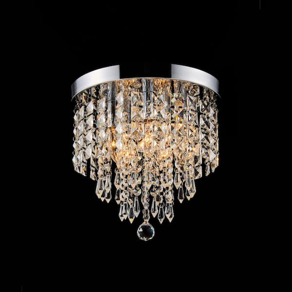 11 in. 5-Light Chrome Flush Mount Chandelier with K9 Crystals