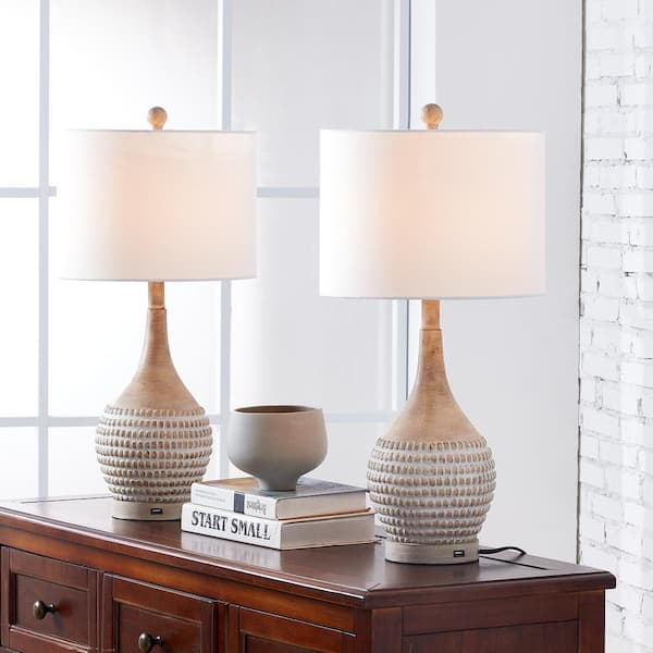 Salem 24 .75 in. Wood Brown Table Lamp Set with USB (Set of 2)