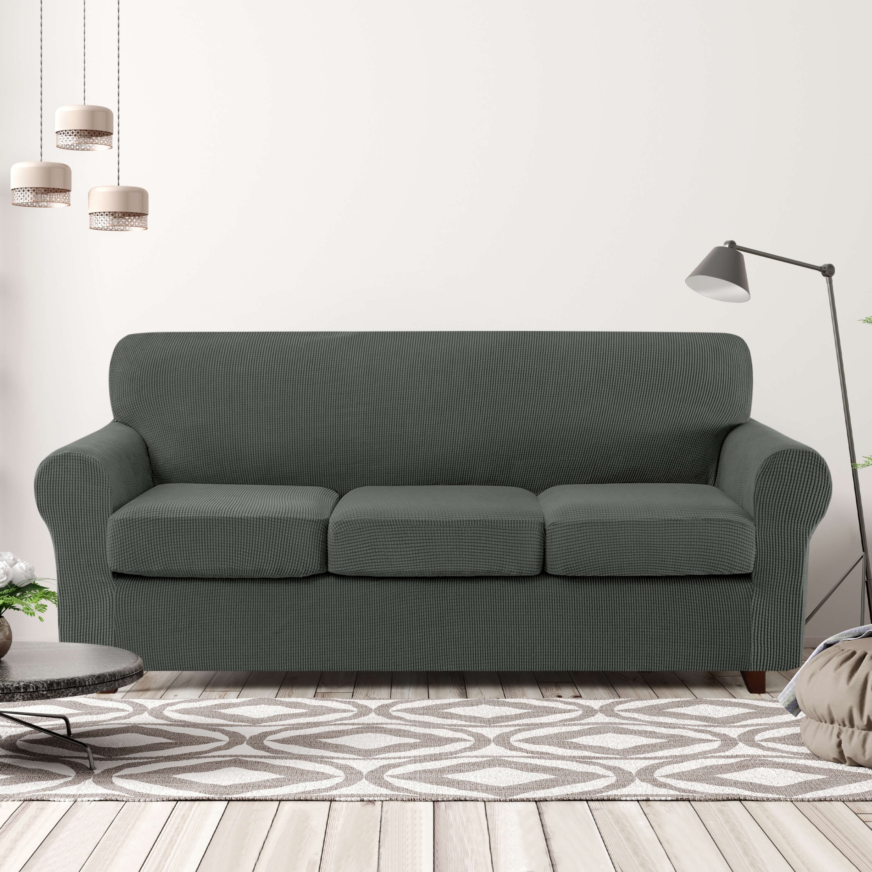 CHUN YI Sofa Cover with Separate Cushion Slipcover Stretch Checks (Sofa, Dove Gray)