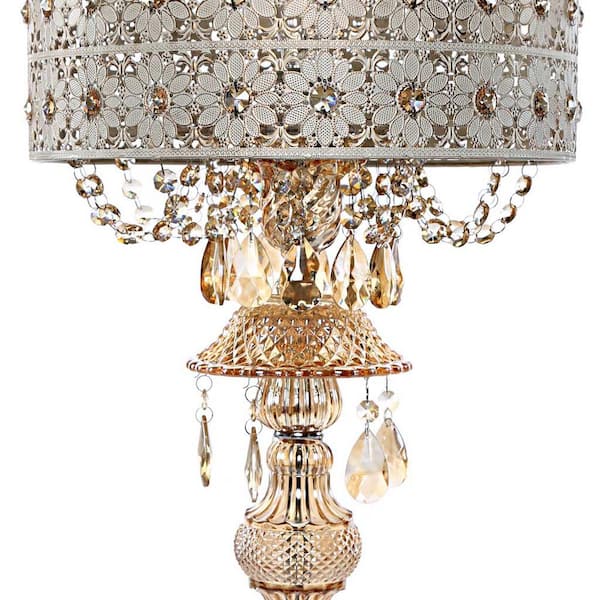 24 in. Gold Indoor Table Lamp with Champagne Jeweled Blossom Shade