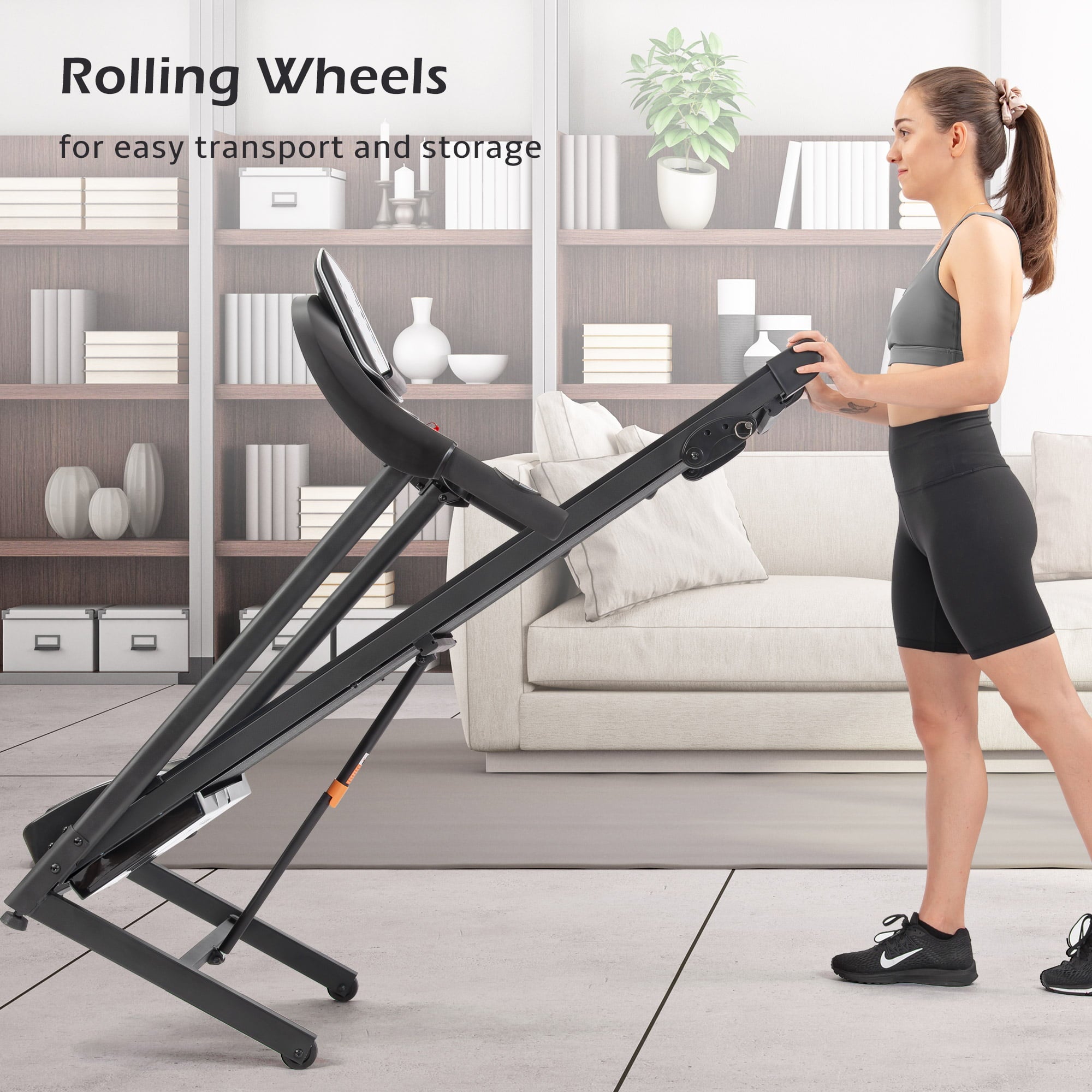 [US IN STOCK]Folding Electric Treadmill 2.5 HP Running Machine with Large LCD Display, 15 Preset Programs, 3 Manual Incline Treadmill- 220lbs