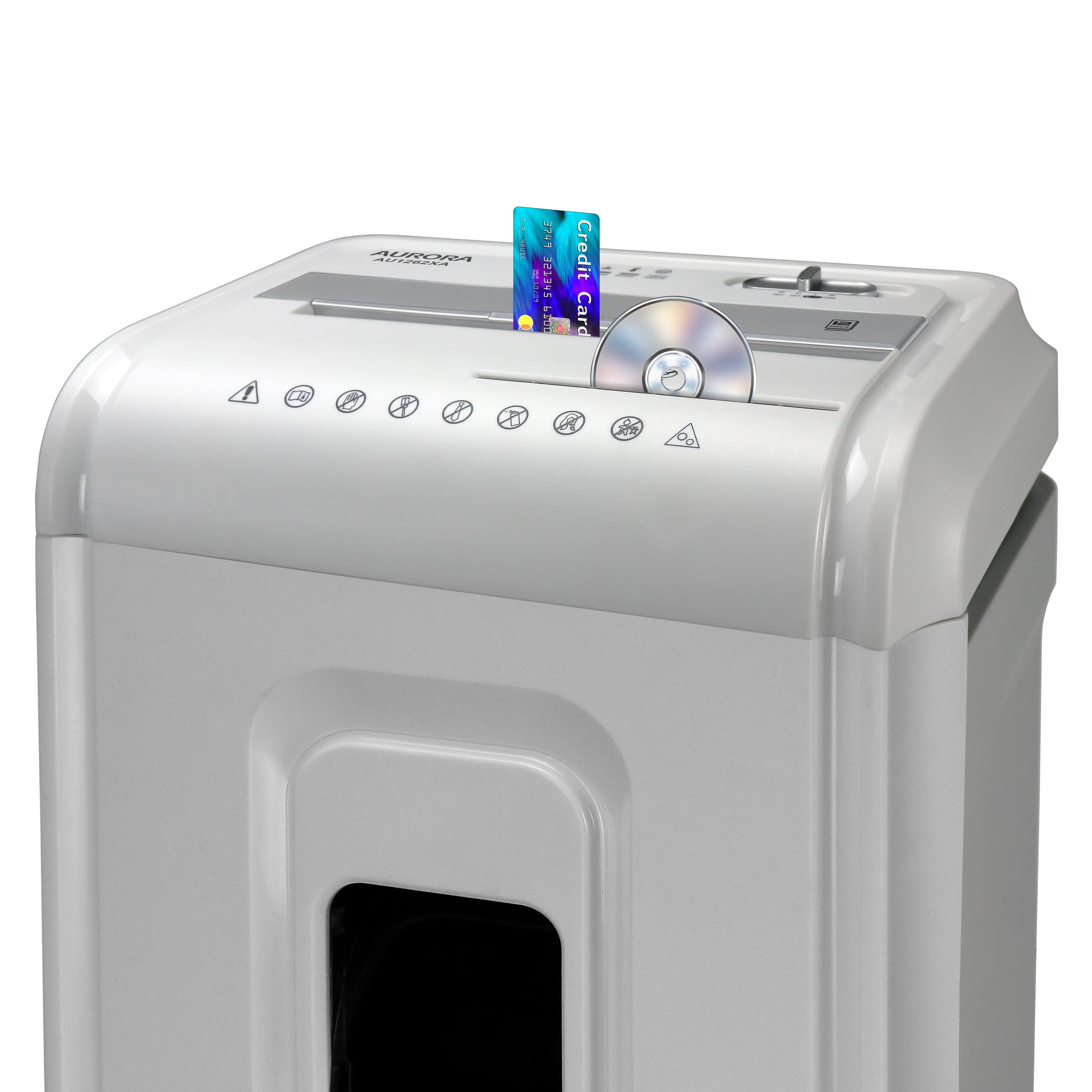 Aurora AU1262XA Anti-Jam 12-Sheet Crosscut Paper and CD/Credit Card Shredder, White/Gray