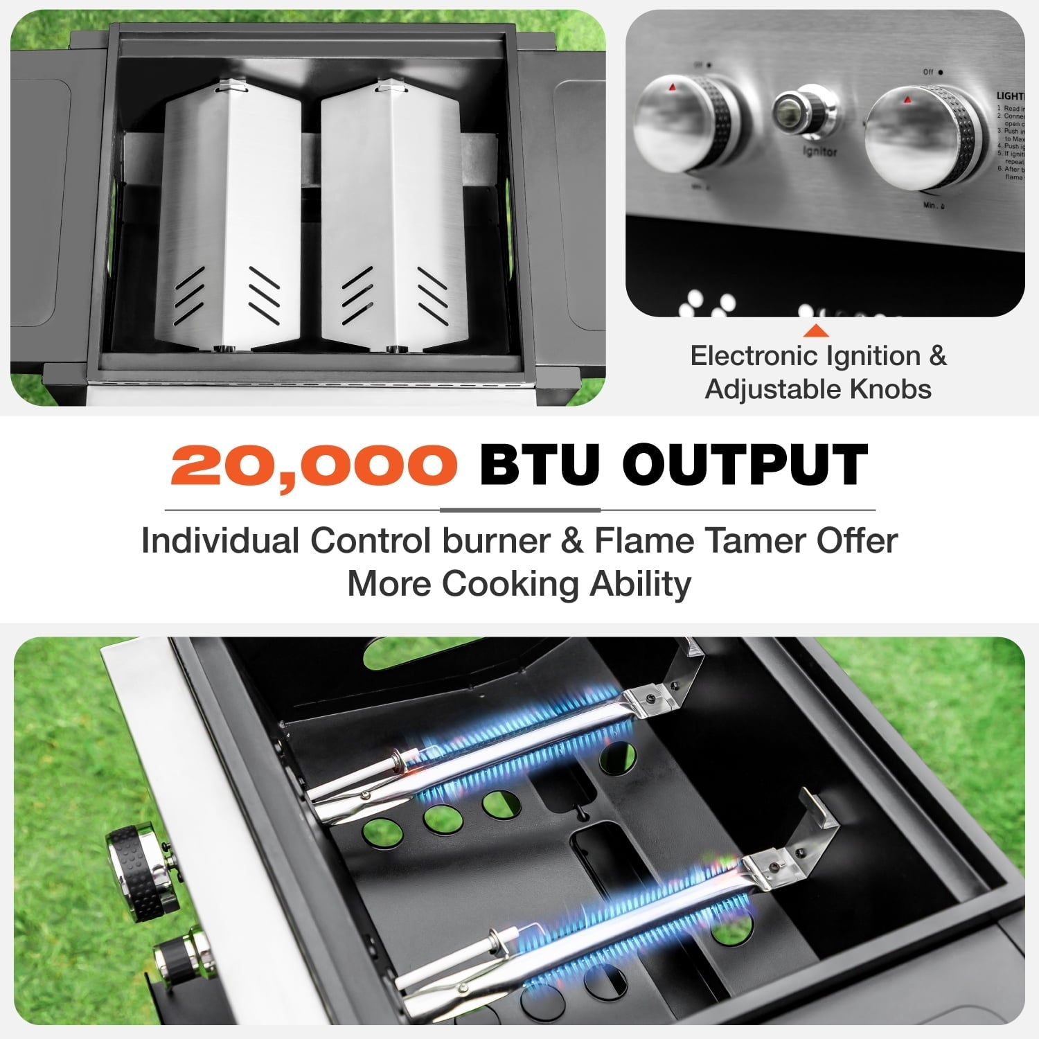 Summit Living 2-Burner Propane Grill and Griddle Cooking Station with Side Shelves Black