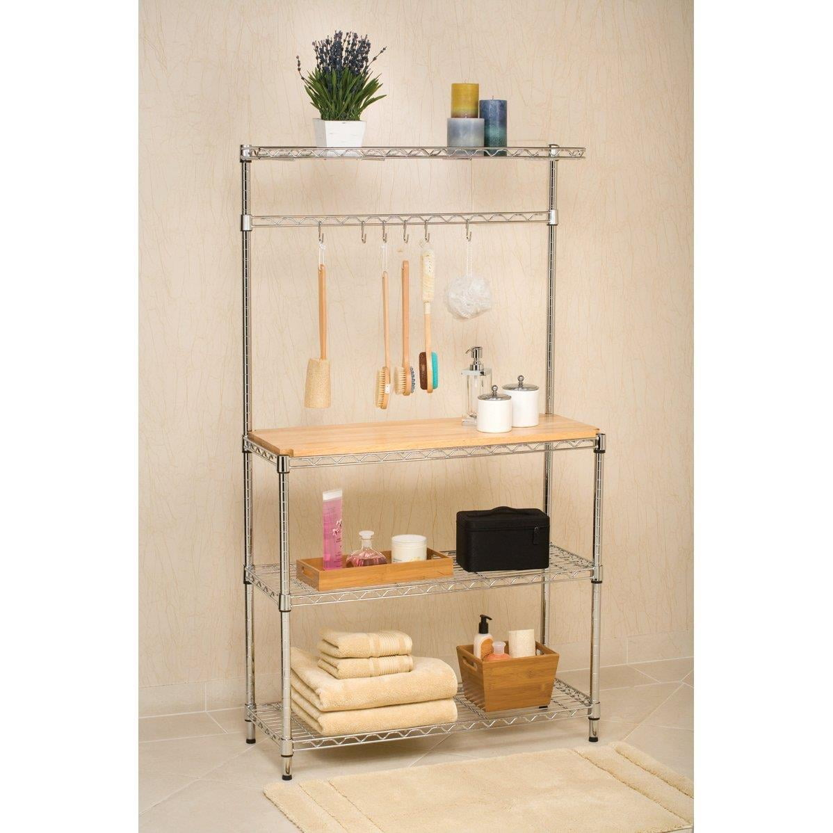 Ktaxon 4 Layer Kitchen Baker Rack Metal Microwave Oven Stand with Storage Shelf & Cutting Board, Silver