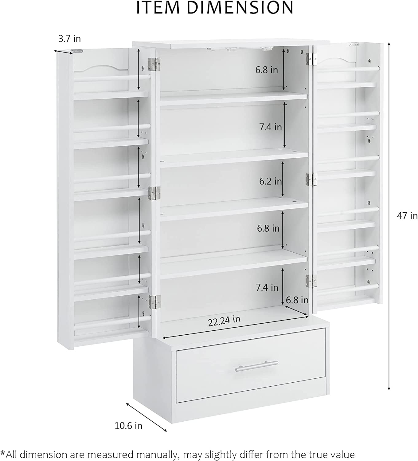 Alohappy 47'' Pantry Cabinet, Kitchen Storage Cabinet with Drawers and Led Light, Adjustable Shelves for Kitchen, Dinning Room - White