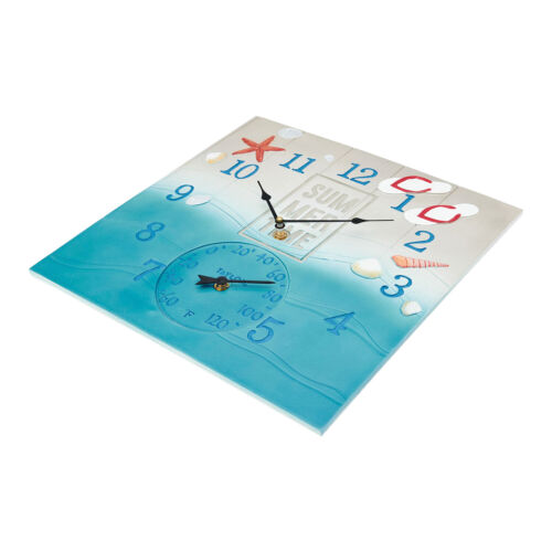14-In. x 14-In. Summertime Poly Resin Clock and Thermometer