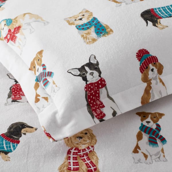 Company Cotton Classy Dogs Velvet Flannel White Multi Cotton King Sham